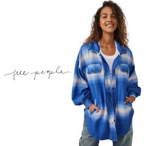 Free People Printed Ruby Jacket - Deep Sea Combo Blue Shacket - NWT Size Small